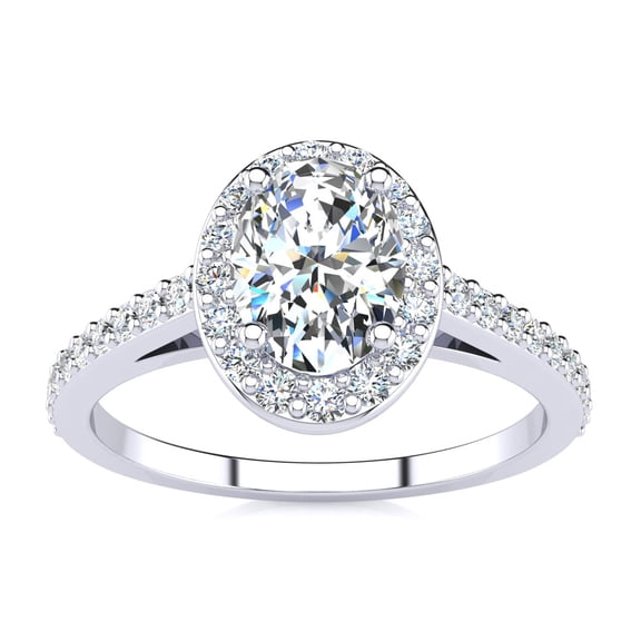 SuperJeweler 1 Carat Oval Shape Moissanite and Halo Diamond Ring In Sterling Silver For Women