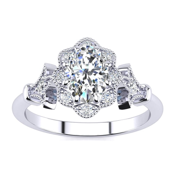SuperJeweler 1 Carat Oval Shape Moissanite and Halo Diamond Ring In Sterling Silver For Women