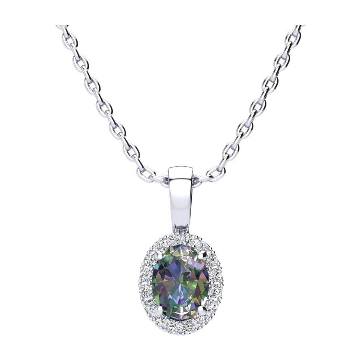 SuperJeweler 1 Carat Oval Shape Mystic Topaz and Halo Diamond Necklace