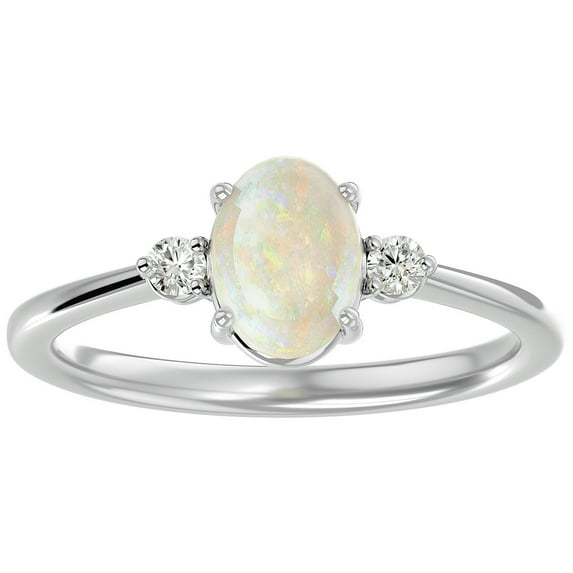SuperJeweler 1 Carat Oval Shape Opal and Two Diamond Ring In 14 Karat White Gold For Women
