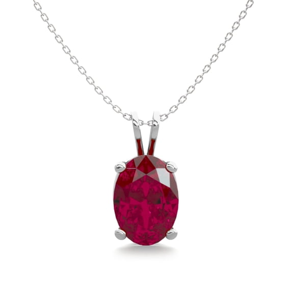 SuperJeweler 1 Carat Oval Shape Ruby Necklace In Sterling Silver, 18 Inches For Women