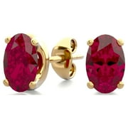 SUPERJEWELER 1 Carat Oval Shape Ruby Stud Earrings in 14K Yellow Gold Over Sterling Silver for Women