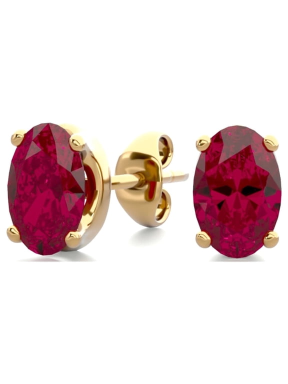 1 Carat Oval Shape Ruby Stud Earrings in 14K Yellow Gold Over Sterling Silver for Women
