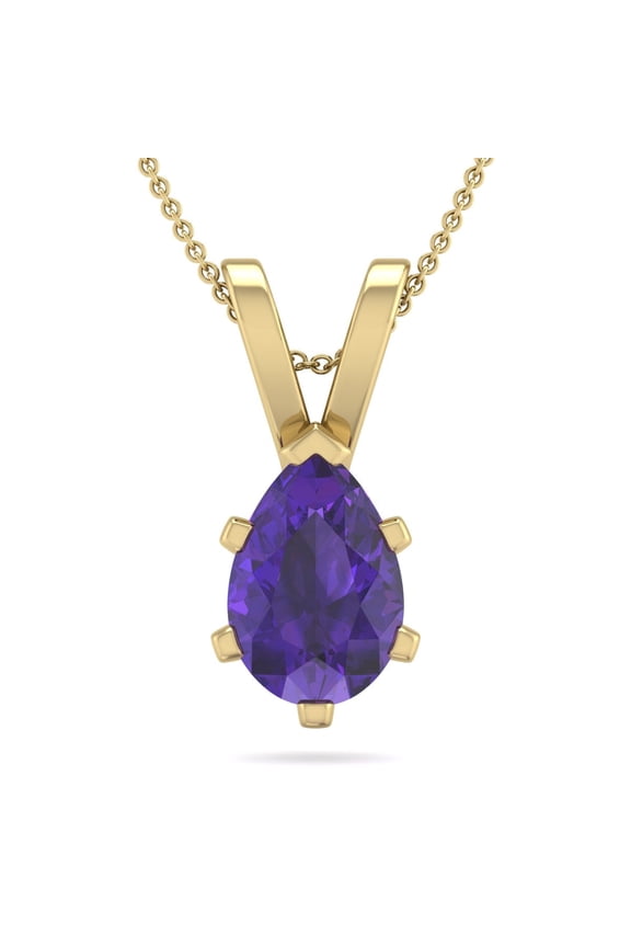 1 Carat Pear Shape Amethyst Necklace In 14K Yellow Gold Over Sterling Silver, 18 Inches For Women