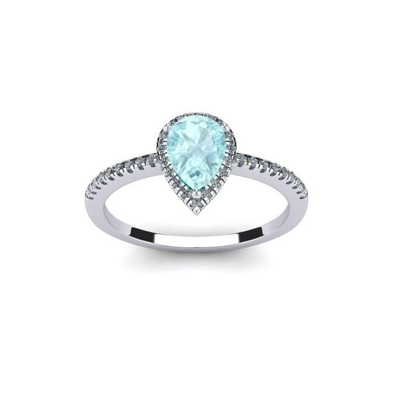 SuperJeweler 1 Carat Pear Shape Aquamarine and Halo Diamond Ring In Sterling Silver For Women