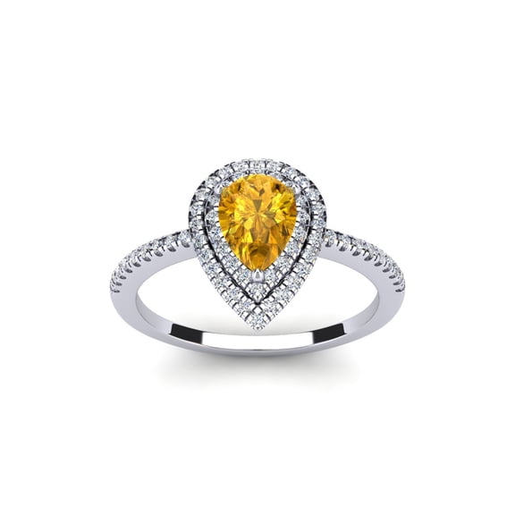SuperJeweler 1 Carat Pear Shape Citrine and Double Halo Diamond Ring In Sterling Silver For Women