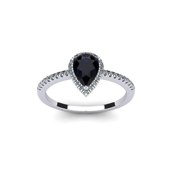 SuperJeweler 1 Carat Pear Shape Created Sapphire and Halo Diamond Ring In Sterling Silver For Women