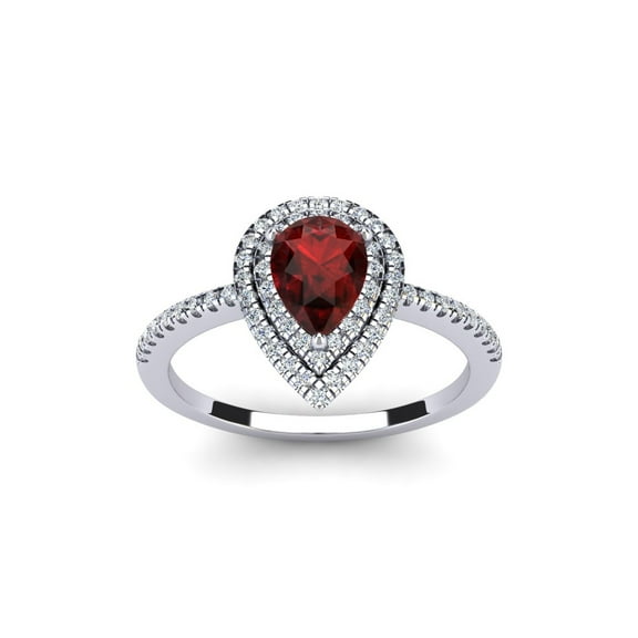 SuperJeweler 1 Carat Pear Shape Garnet and Double Halo Diamond Ring In Sterling Silver For Women