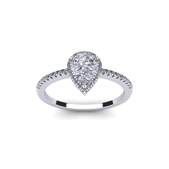 SuperJeweler 1 Carat Pear Shape Moissanite and Halo Diamond Ring In Sterling Silver For Women