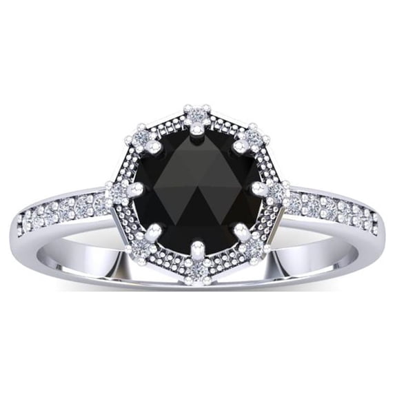 SuperJeweler 1 Carat Rose Cut Black and White Diamond Halo Ring In 14 Karat White Gold For Women