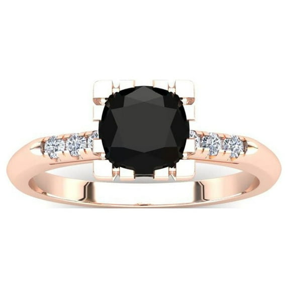 SuperJeweler 1 Carat Rose Cut Cushion Shape Black and White Diamond Ring In 14 Karat Rose Gold For Women