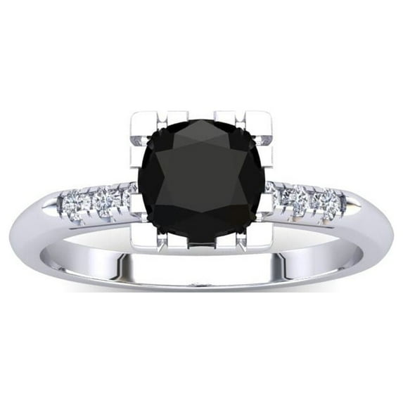 SuperJeweler 1 Carat Rose Cut Cushion Shape Black and White Diamond Ring in 14 Karat White Gold for Women