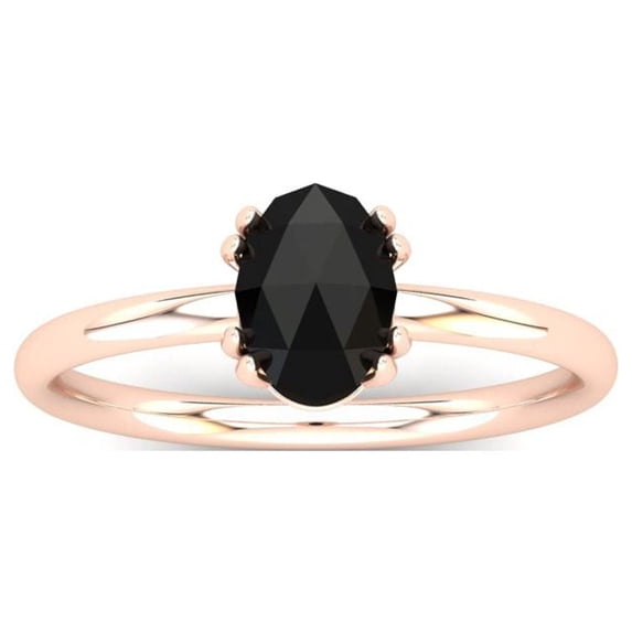 SuperJeweler 1 Carat Rose Cut Oval Black Diamond Solitaire Engagement Ring In 14 Karat Rose Gold For Women