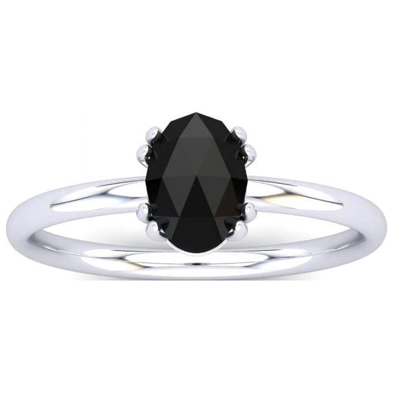 SuperJeweler 1 Carat Rose Cut Oval Black Diamond Solitaire Engagement Ring in 14 Karat White Gold for Women