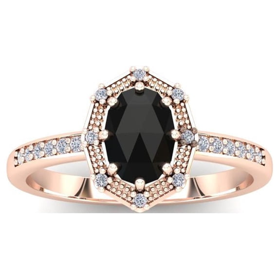 SuperJeweler 1 Carat Rose Cut Oval Black and White Diamond Halo Ring In 14 Karat Rose Gold For Women