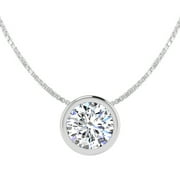 SuperJeweler 1 Carat Round Shape Lab Grown Diamond Solitaire Necklace In 14K White Gold, Bezel Setting For Women