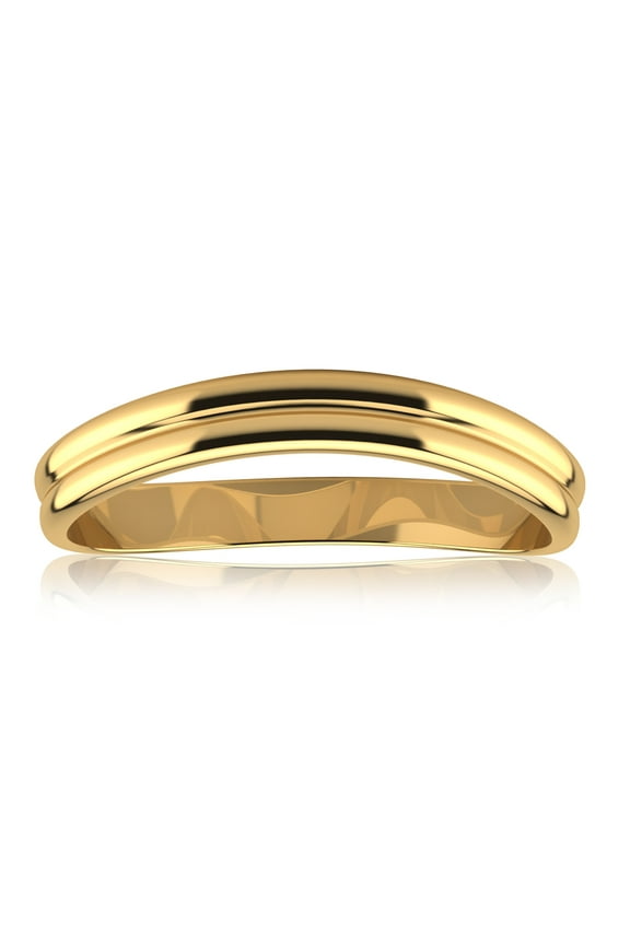 10K Yellow Gold 3MM Comfort Fit Curved Double Wave Thumb Ring for Women and Men