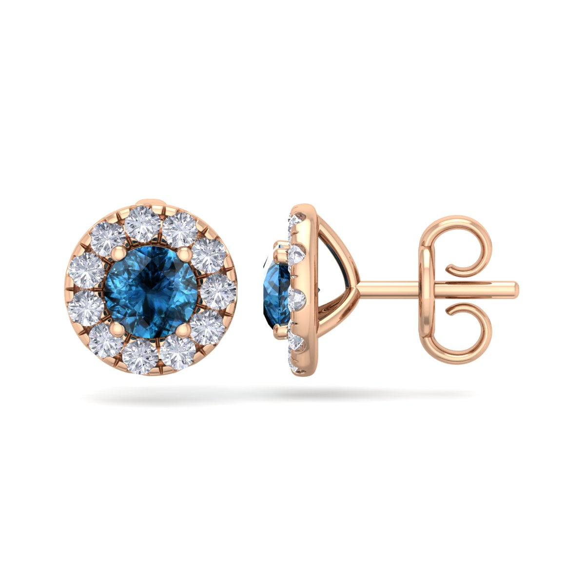 Blue Diamond Stud Earrings Round 1.80 ct. tw. (Blue, VS) in 18k White Gold  4-Prong Basket - DiamondStuds.com