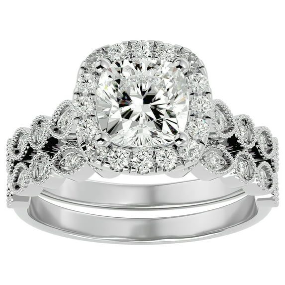 SuperJeweler 2 1/2 Carat Cushion Shape Diamond Bridal Set In 14 Karat White Gold For Women