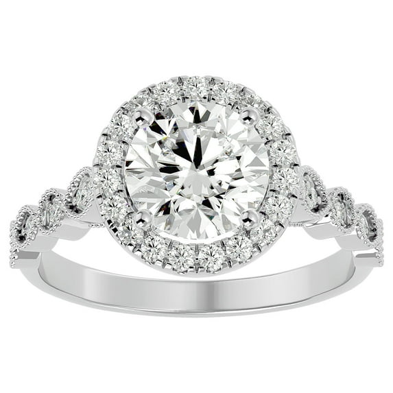 SuperJeweler 2 1/2 Carat Halo Moissanite Engagement Ring in 14 Karat White Gold for Women