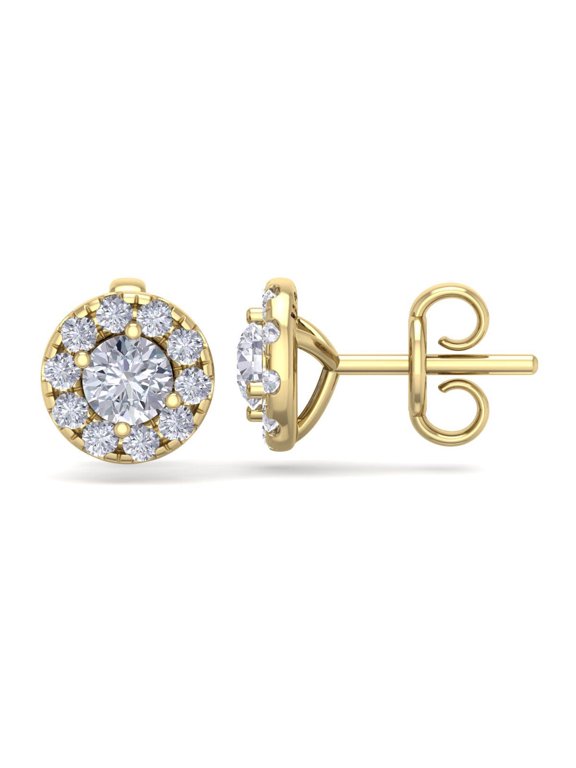 2 1/2 Carat Lab Grown Diamond Halo Stud Earrings In 14 Karat Yellow Gold For Women