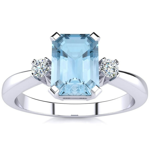 SuperJeweler 2 1/2 Carat Octagon Shape Aquamarine and Diamond Ring In Sterling Silver For Women