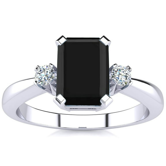 SuperJeweler 2 1/2 Carat Octagon Shape Black Onyx and Diamond Ring In Sterling Silver For Women