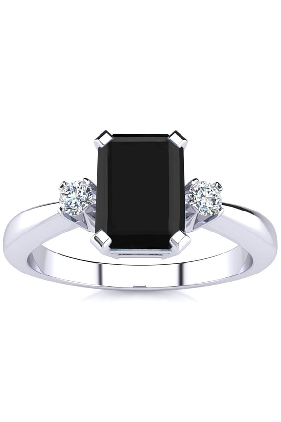2 1/2 Carat Octagon Shape Black Onyx and Diamond Ring In Sterling Silver For Women