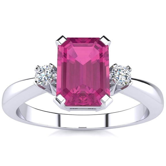SuperJeweler 2 1/2 Carat Octagon Shape Created Pink Sapphire and Diamond Ring In Sterling Silver For Women