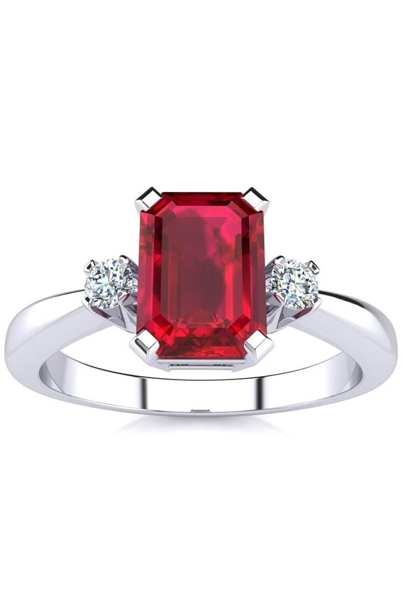 2 1/2 Carat Octagon Shape Created Ruby and Diamond Ring In Sterling Silver For Women