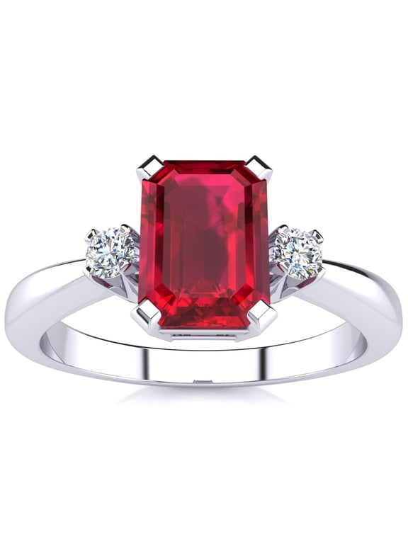 2 1/2 Carat Octagon Shape Created Ruby and Diamond Ring In Sterling Silver For Women