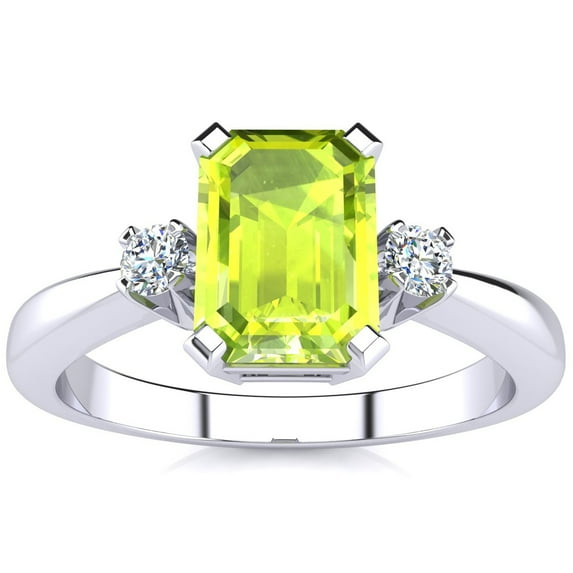 SuperJeweler 2 1/2 Carat Octagon Shape Peridot and Diamond Ring In Sterling Silver For Women