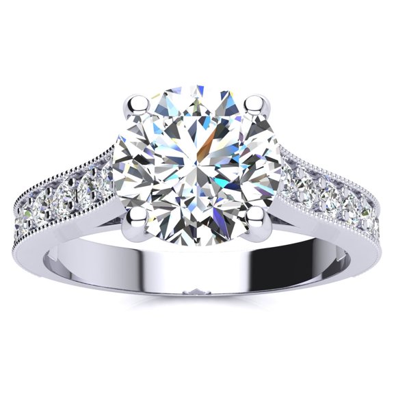 SuperJeweler 2 1/2 Carat Round Shape Moissanite Engagement Ring In 14 Karat White Gold For Women