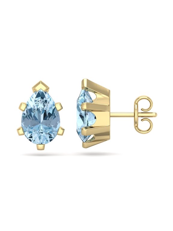 2 1/3 Carat Pear Shape Aquamarine Stud Earrings in 14K Yellow Gold Over Sterling Silver for Women