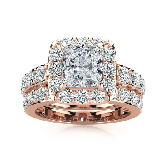 SuperJeweler 2 1/4 Carat Princess Cut Lab Grown Diamond Bridal Set In 14K Rose Gold For Women