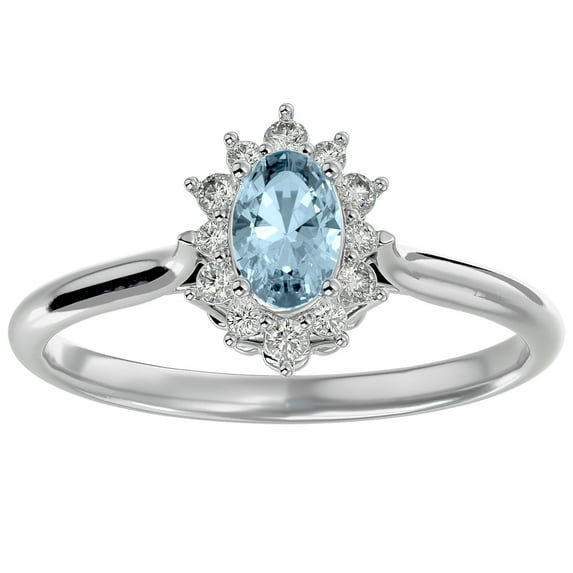 SuperJeweler 2/3 Carat Oval Shape Aquamarine and Halo Diamond Ring In Sterling Silver For Women