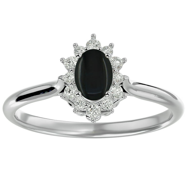SuperJeweler 2/3 Carat Oval Shape Black Onyx and Halo Diamond Ring