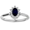 thumbnail image 1 of SuperJeweler 2/3 Carat Oval Shape Created Sapphire and Halo Diamond Ring In Sterling Silver For Women, 1 of 6