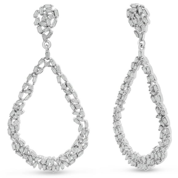 SuperJeweler 2 Carat Baguette Diamond Drop Earrings In Sterling Silver, 2 Inches For Women
