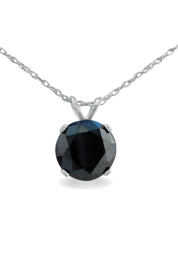 2 Carat Black Diamond Solitaire Pendant in 14k White Gold for Women