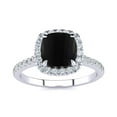 thumbnail image 1 of SuperJeweler 2 Carat Cushion Cut Black Onyx and Halo Diamond Ring In Sterling Silver For Women, 1 of 5