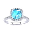 thumbnail image 1 of SuperJeweler 2 Carat Cushion Cut Blue Topaz and Halo Diamond Ring In Sterling Silver For Women, 1 of 5