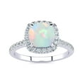 thumbnail image 1 of SuperJeweler 2 Carat Cushion Cut Created Opal and Halo Diamond Ring In Sterling Silver For Women, 1 of 5