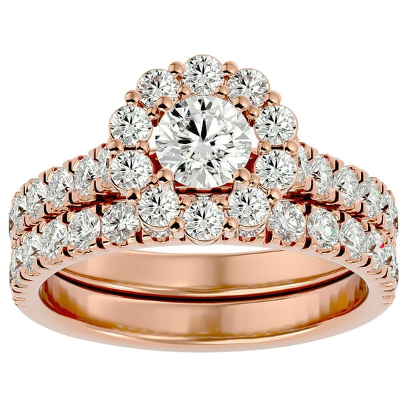 SuperJeweler 2 Carat Halo Diamond Bridal Set In 14 Karat Rose Gold For Women