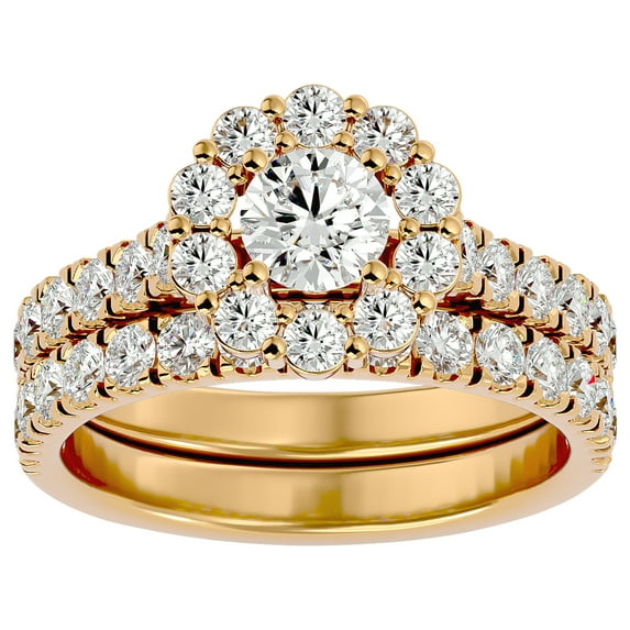 SuperJeweler 2 Carat Halo Diamond Bridal Set In 14 Karat Yellow Gold For Women