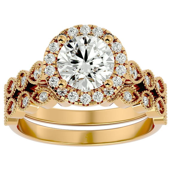 SuperJeweler 2 Carat Halo Moissanite Bridal Set In 14 Karat Yellow Gold For Women