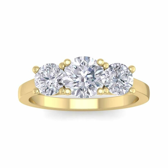 SuperJeweler 2 Carat Moissanite Three Stone Ring in 14 Karat Yellow Gold for Women