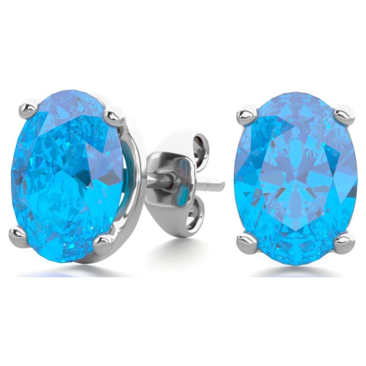 SuperJeweler 2 Carat Oval Shape Blue Topaz Stud Earrings In Sterling Silver For Women