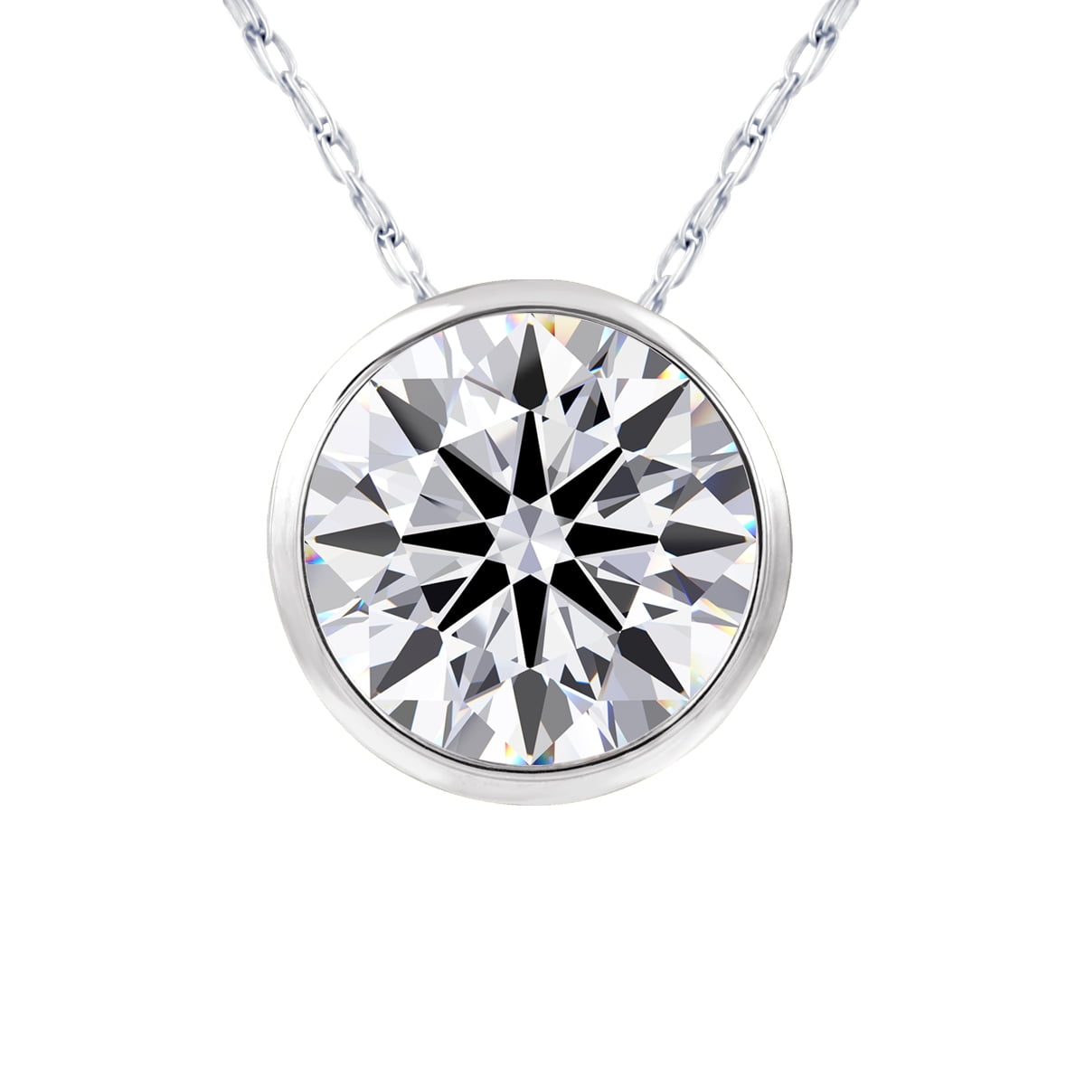 SuperJeweler 2 Carat Round Shape Lab Grown Diamond Solitaire Necklace In 14K White Gold, Bezel Setting For Women