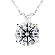 SUPERJEWELER 2 Carat Round Shape Lab Grown Diamond Solitaire Necklace In 14K White Gold For Women